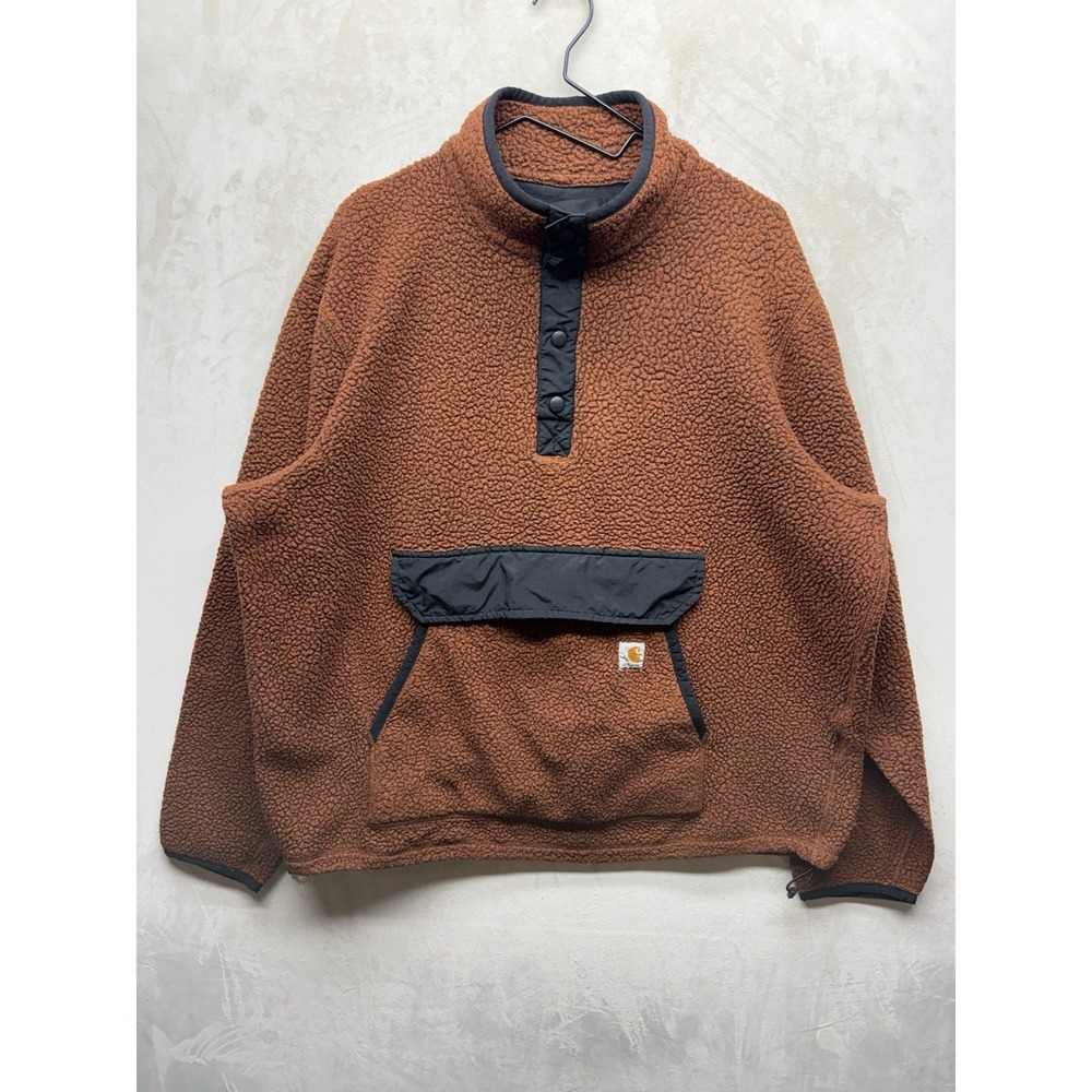 Carhartt Fleece Jacket Men Extra Large Tall Brown Pullover Sherpa Sweater 014991